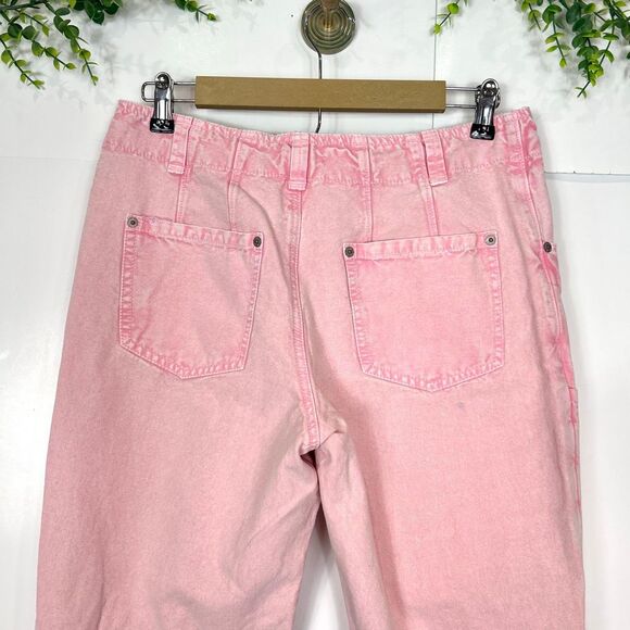 Free People Jeans Pants Pink Denim 8 Cargo Supersonic Slim Crop Trouser balloon - Picture 7 of 9